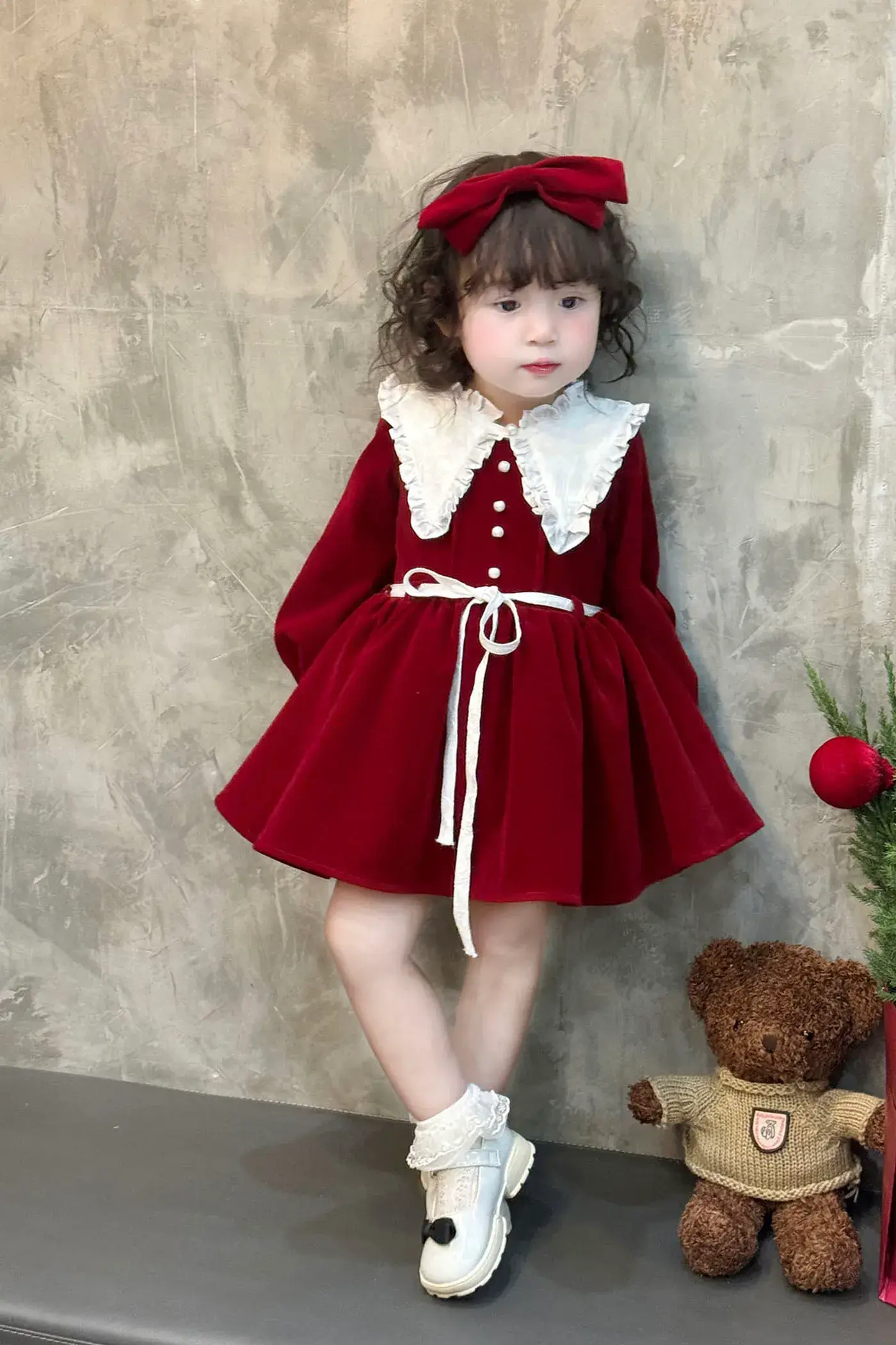 đầm nhung đỏ cho bé gái 2